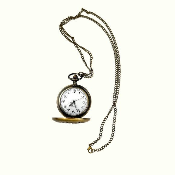 Unique Brass Pocket Watch Intricate Phoenix & Dragon Design NWOT Fantasy Boho Go - Picture 7 of 7